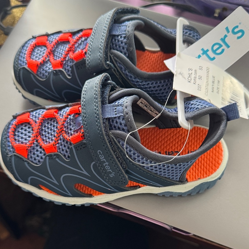 Carter's Kids Cutout Sneakers - Navy and Bright Orange